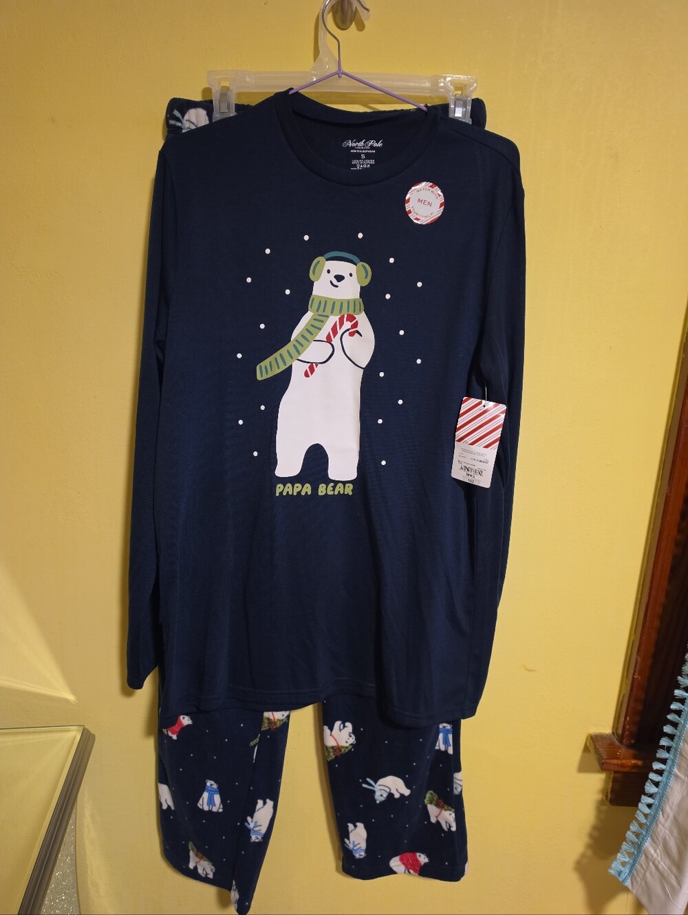 NWT North Pole Men's Size Small "Papa Bear" Polar Holiday Navy Pajamas Christmas